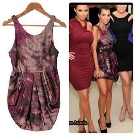 Alice + Olivia Purple Metallic Bubble Hem Marie Tulip Cocktail Prom Dress - Picture 2 of 15